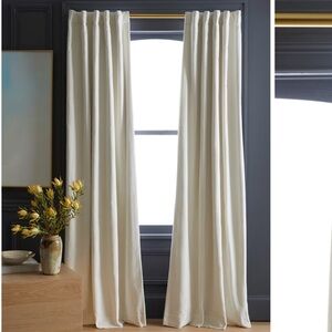 NWOT QUINCE 48x84 Cotton Velvet Room Darkening Curtain Ivory 7834
